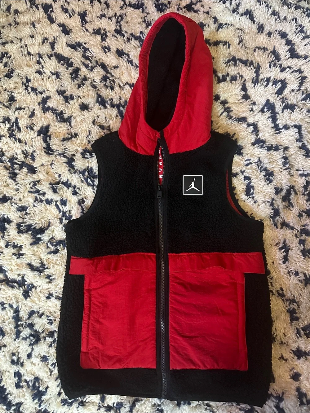 Jordan Black & Red Hooded Sherpa Vest